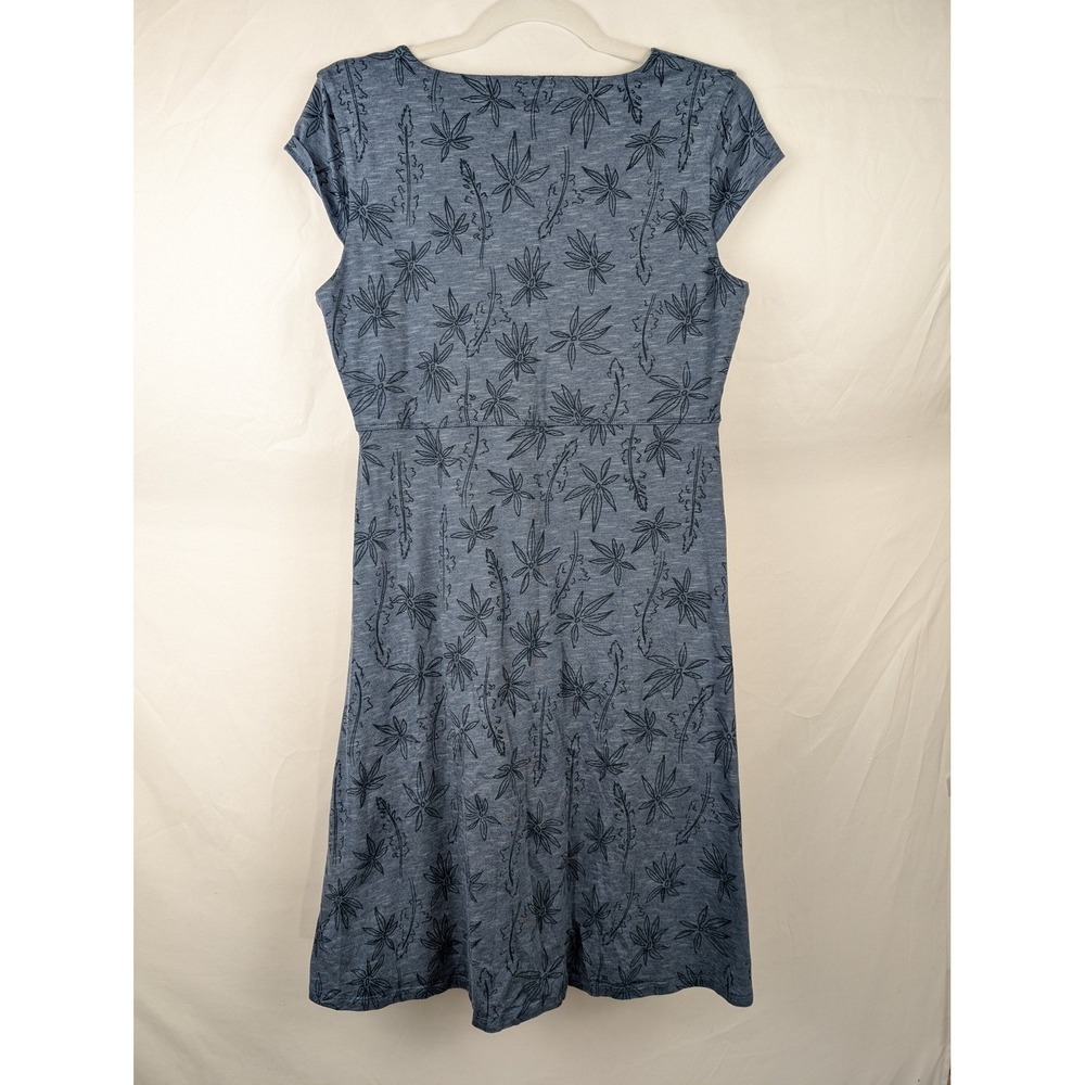 Toad Co Leaf Print Midi Dress Size M Blue Short Sleeve Pockets Casual Outdoor - Picture 8 of 10